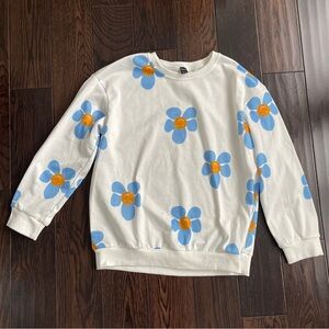 White Sweatshirt with Blue and Orange Floral Design SHEIN size large
